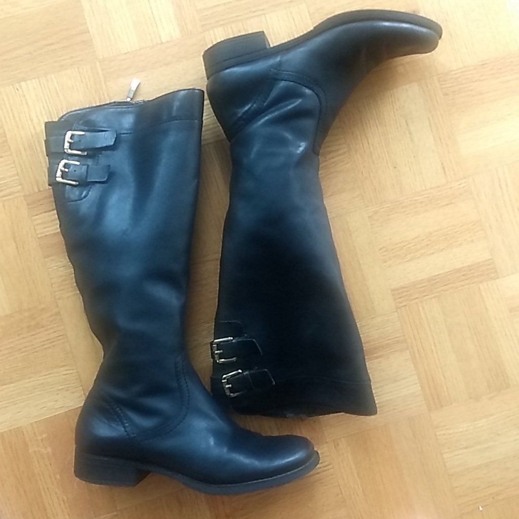Guess Black Leather Knee-High Riding Boots